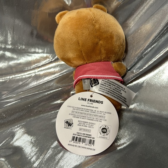 Line Friends Mini 6” Plush CHOCO Beige Bear Doll Pink Bow Holding Felt Donut - Picture 4 of 5